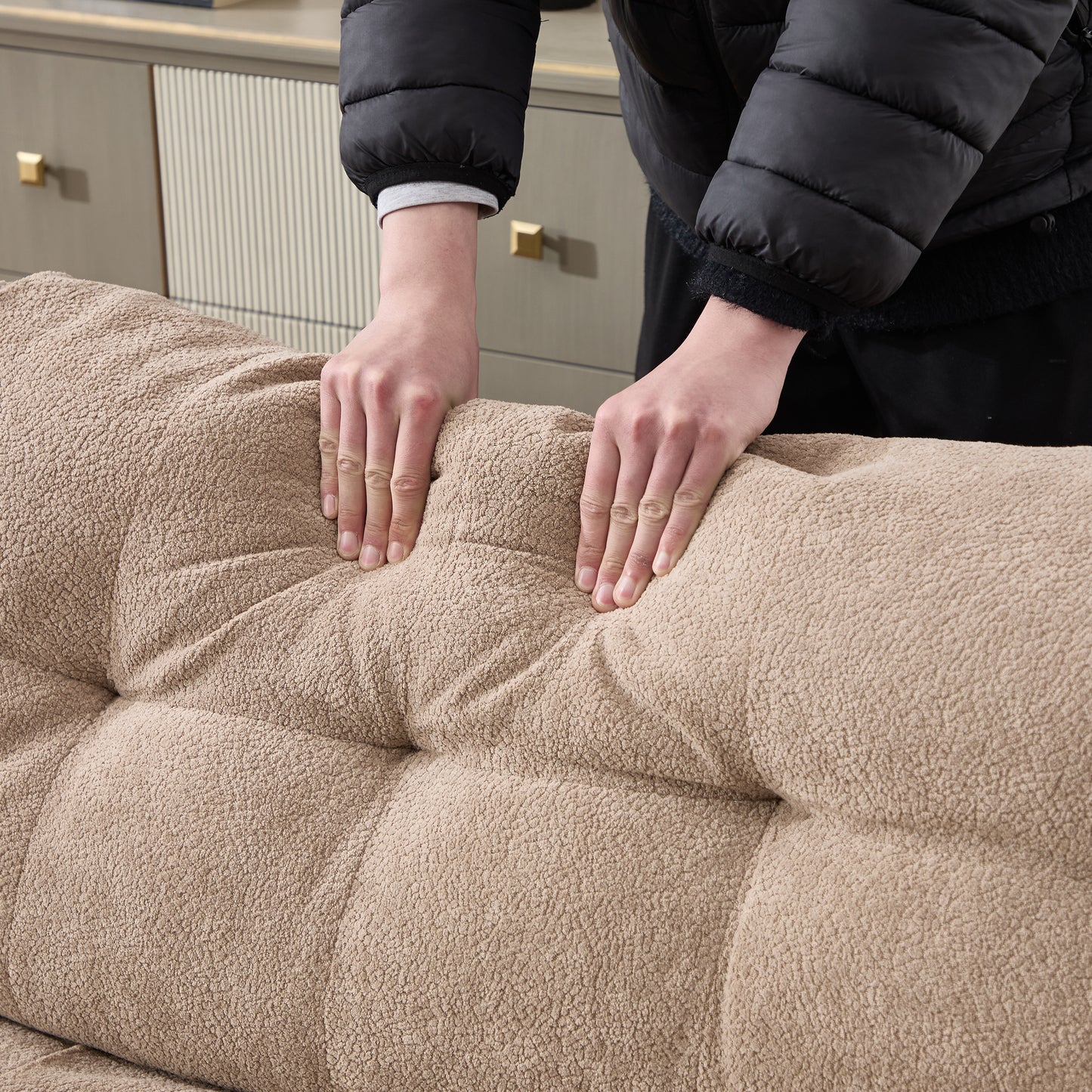 Modular Sectional Sofa,Cloud Couch, L Shaped Couch with Movable Ottoman, Modern Deep Seat Couches for Living Room, Oversized 3-Seater Sofa Comfy advanced flannelette Sofas for Bedroom,5 Pillows image 6