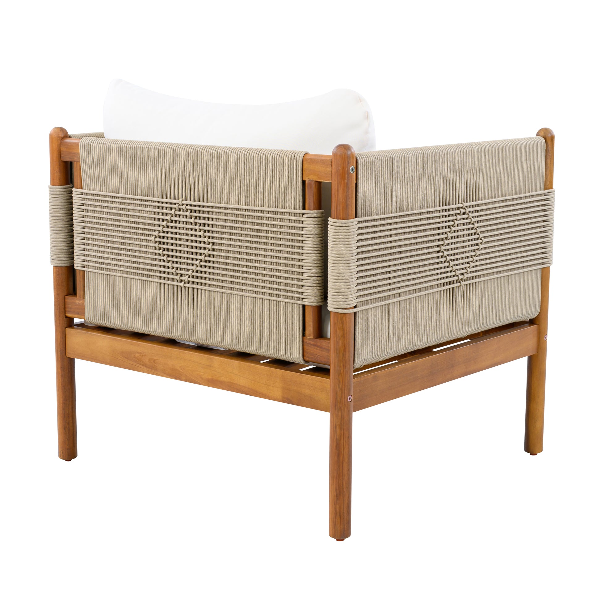 Outdoor Acacia Wood Club Chair with Diamond Rope Weave & Cushions, Teak Finish image 7