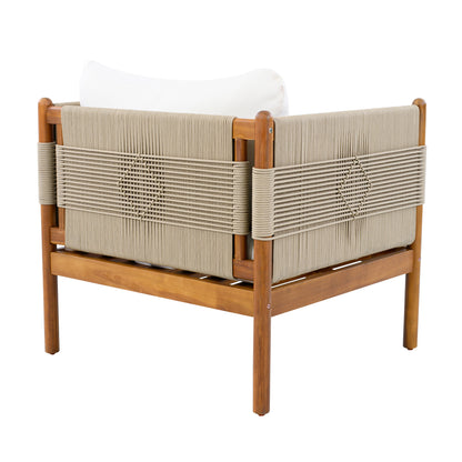 Outdoor Acacia Wood Club Chair with Diamond Rope Weave & Cushions, Teak Finish image 7