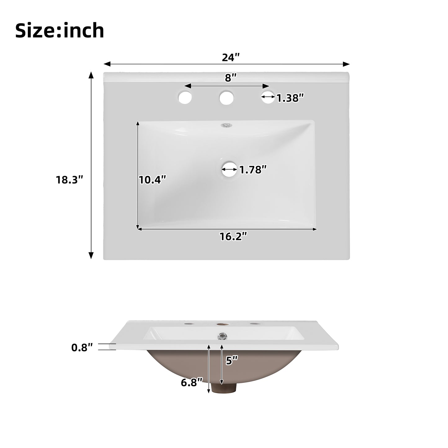 24"Bathroom Vanity with Sink, MDF Cabinet with Solid Wood Frame, 1 Divided Drawer and 2 Soft Close Doors with Double Shelf on the Door, Freestanding Vanity image 11
