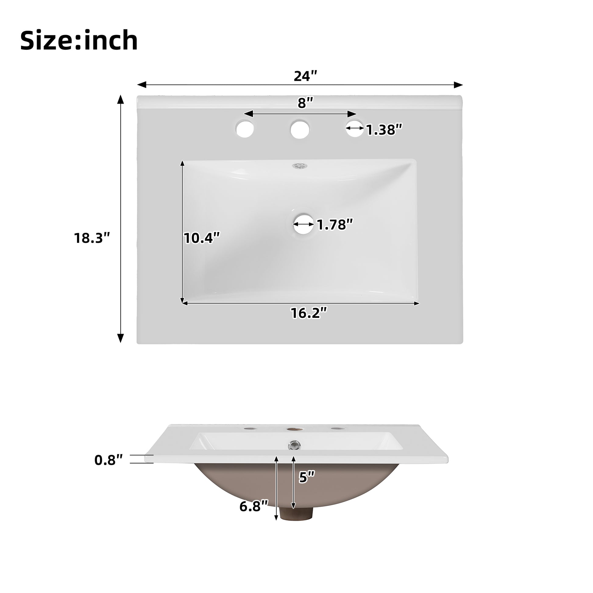 24"Bathroom Vanity with Sink, MDF Cabinet with Solid Wood Frame, 1 Divided Drawer and 2 Soft Close Doors with Double Shelf on the Door, Freestanding Vanity image 11
