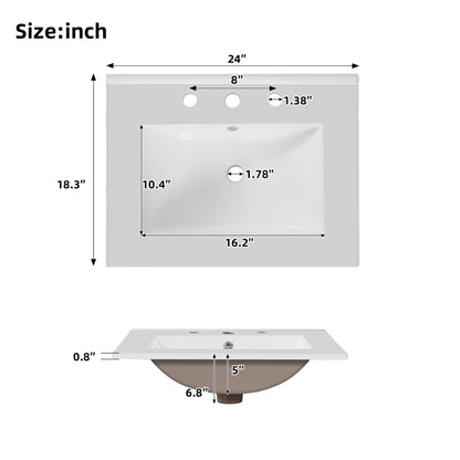 24"Bathroom Vanity with Sink, MDF Cabinet with Solid Wood Frame, 1 Divided Drawer and 2 Soft Close Doors with Double Shelf on the Door, Freestanding Vanity image 11