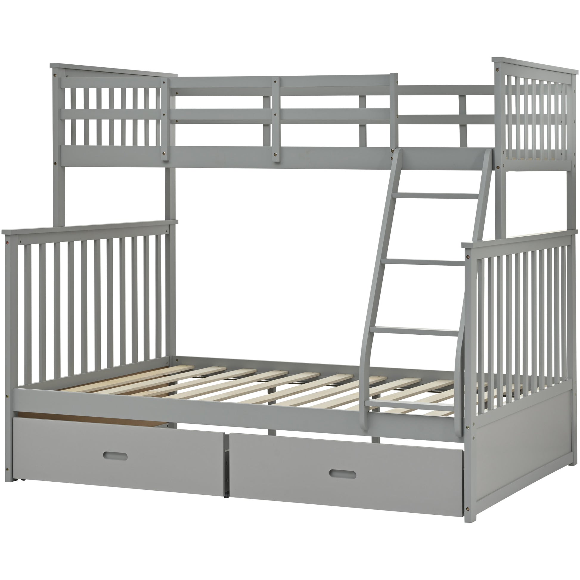 Twin Over Full Bunk Bed with Storage Drawers, Wooden Bunk Bed with Ladder and Safety Guard Rails –Gray image 4