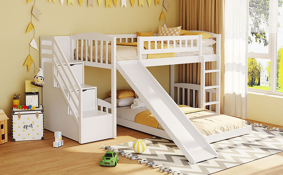 Stairway Twin over Twin Bunk Bed with Two Drawers and Slide, White(OLD SKU:LT100156AAK-1) image 4