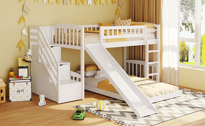 Stairway Twin over Twin Bunk Bed with Two Drawers and Slide, White(OLD SKU:LT100156AAK-1) image 4