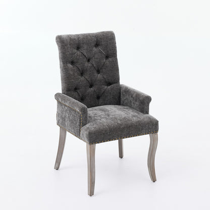 Upholstered Chenille Fabric Accent Dining Chair, Curved Solid Wood Legs, Elegant Tufted Club Dining Room Kitchen Room Arm Dining Chair, Single Pack,Gray,SW1895GY image 4