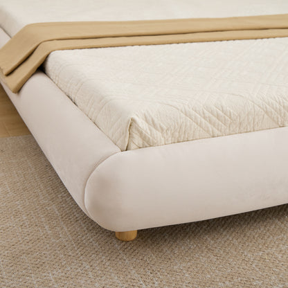 King Size,Modern Curved Upholstered Low Profile Platform Bed with Rounded Headboard(Velvet,Beige) image 5