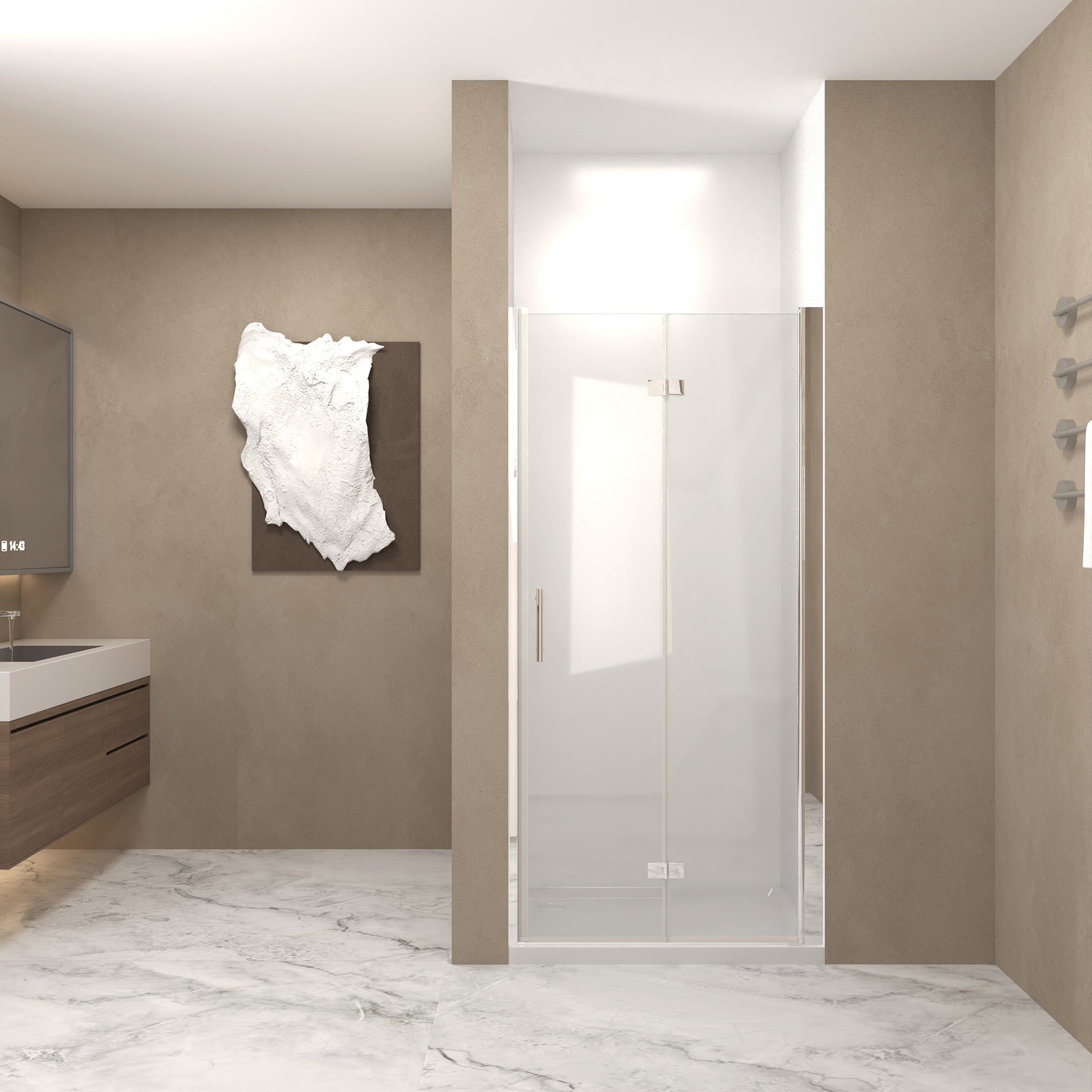 37-36 "x 72" Bifold Shower Door, 1/4"(6mm) Tempered Glass, Chrome Aluminum Frame, Explosion Proof Film image 1