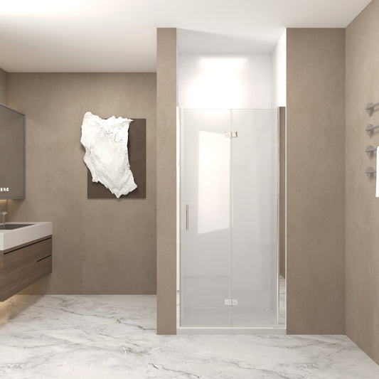 29-28"x 72" Bifold Shower Door, 1/4"(6mm) Tempered Glass, Chrome Aluminum Frame, Explosion Proof Film image 1