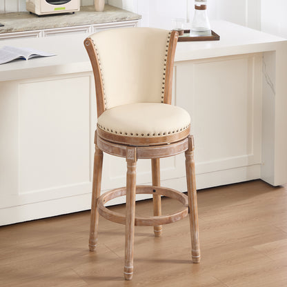 Cow top Leather Wooden Bar Stools, 360 Degree Swivel Bar Chair with Backs,Bar height Couner Height Barstools for Home Kitchen Dining Room and Bar Room(beige 1pc) image 1