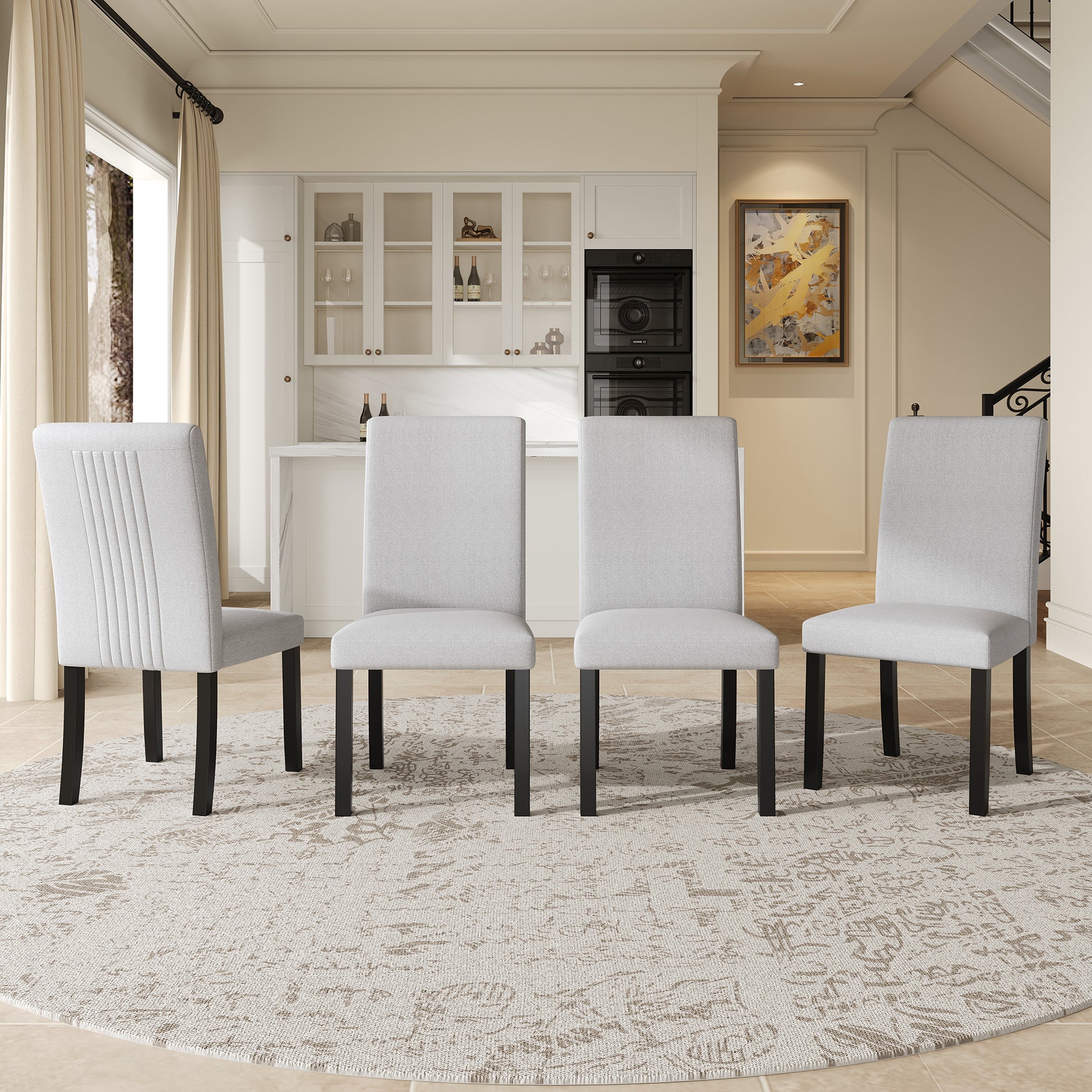 Modern Dining Room Chairs Set of 4, Accent Diner Chairs Upholstered Fabric Side Stylish Kitchen Chairs with Solid Wood Legs and Padded Seat - Beige image 1