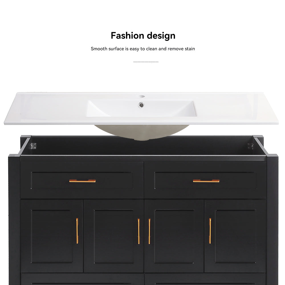 48" Black Bathroom Vanity with Resin sink Combo, Abundant Storage Cabinet -4 Soft close doors and 4 drawers image 10