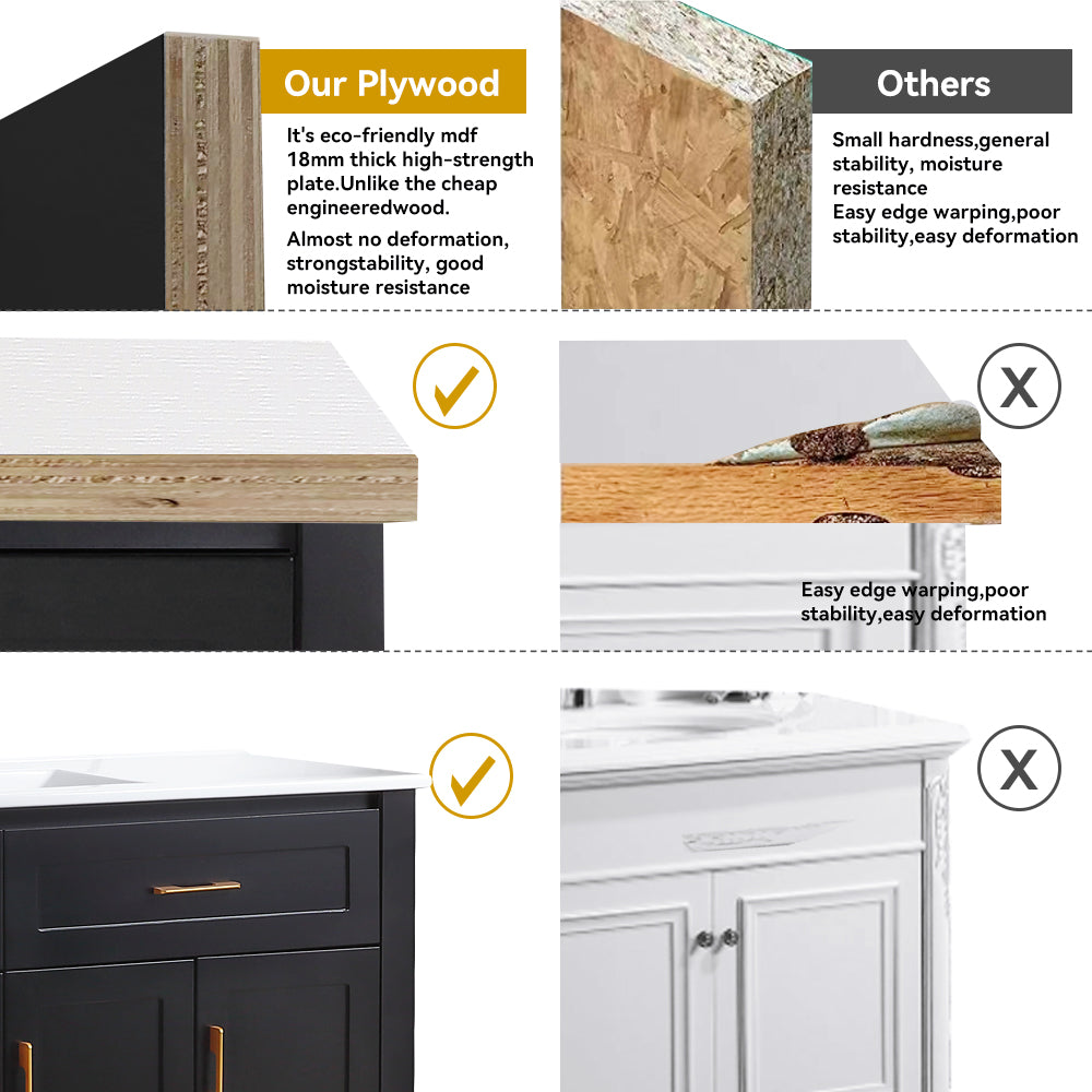 48" Black Bathroom Vanity.Abundant Storage Cabinet -4 Soft close doors and 4 drawers (excluding the ceramic basin) image 4