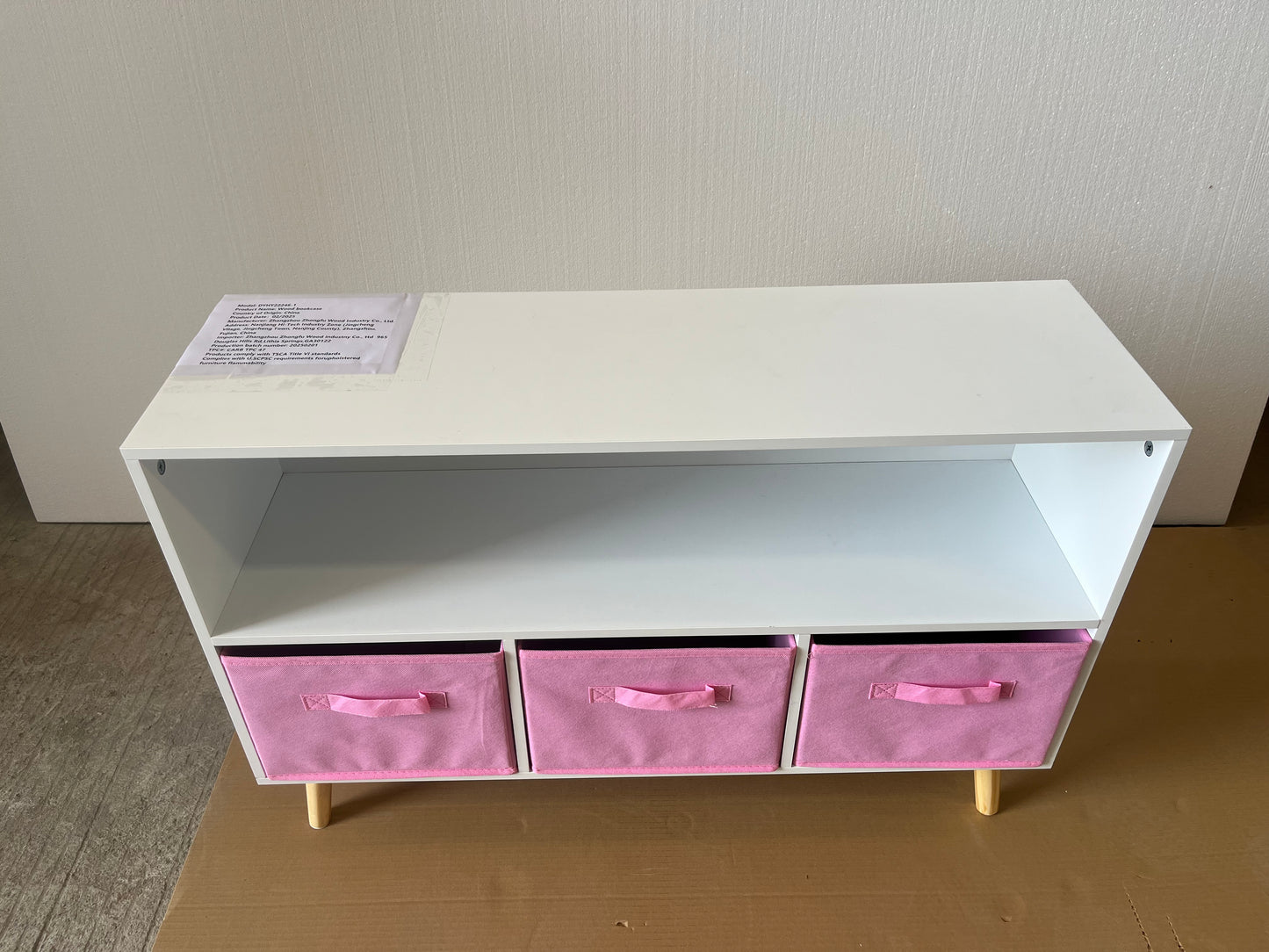 Kids bookcase with Collapsible Fabric Drawers, Children's Book Display, Toy Storage Cabinet Organizer, White/Pink image 6