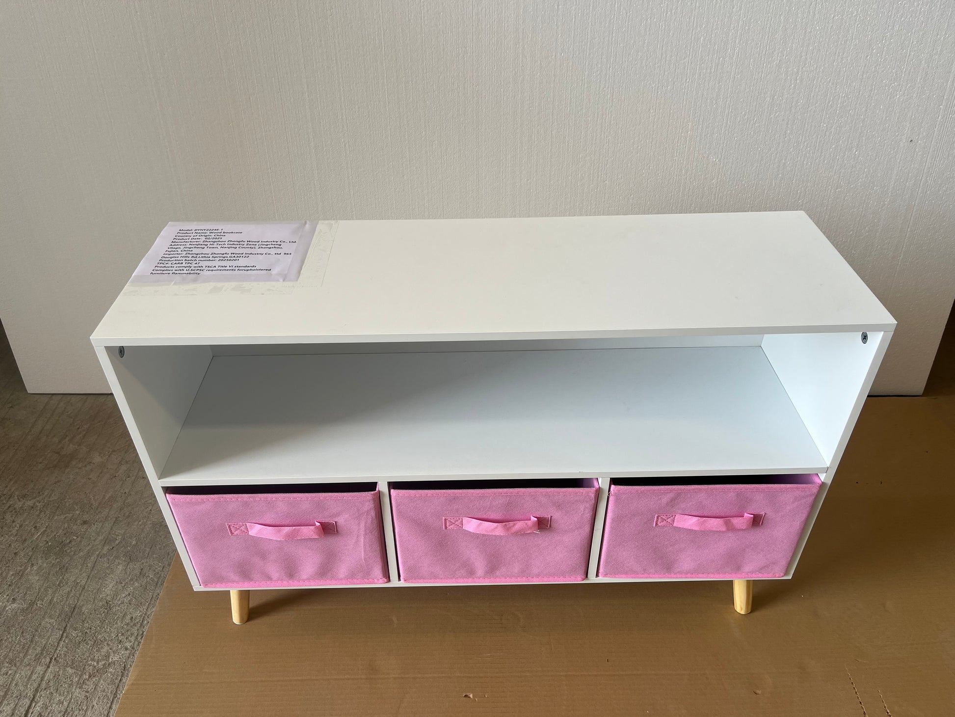 Kids bookcase with Collapsible Fabric Drawers, Children's Book Display, Toy Storage Cabinet Organizer, White/Pink image 6