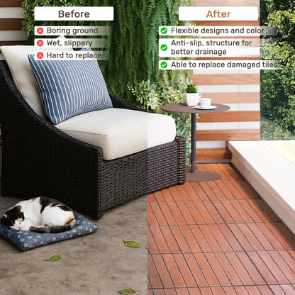 10 PCS Interlocking Deck Tiles Striped Pattern, 12" x 12" Square Acacia Hardwood Outdoor Flooring for Patio, Bancony, Pool Side,.. image 9