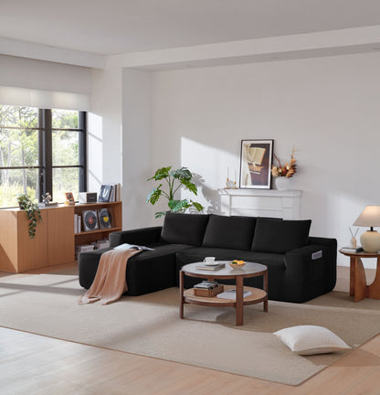 NEW-96.9" Cloud Sectional Couch with L-Shape Chaise,Modern Modular Sofa with Deep Seat, Upholstered Couches for Living Room Bedroom,No Assembly Required, (Corduroy Fabric),Black image 3