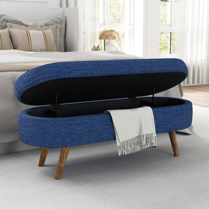 Ottoman Oval Storage Bench,Rubber Wood Legs,BLUE(43.5"x16"x16") image 2