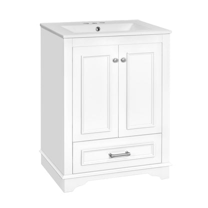 24'' Bathroom Vanity with Ceramic Sink Combo, Modern Freestanding Storage Cabinet with Silver Handles, Soft Closing Doors image 9
