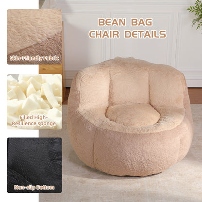 Oversized Bean Bag Chairs,Multicolor Faux Fur Couch Filled with Shredded Sponge,Large Lounger Sofa For Living Room,No Assembly Required,Brown+Camel image 6