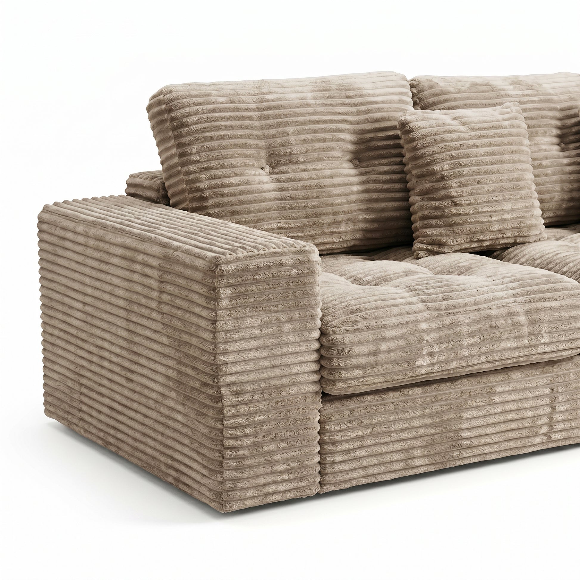 Modular Cloud Sofa Set, 105" DIY Sectional with Ottoman, Pure Foam, Faux Rabbit Fur Velvet, Comfortable Living Room Couch Khaki image 11