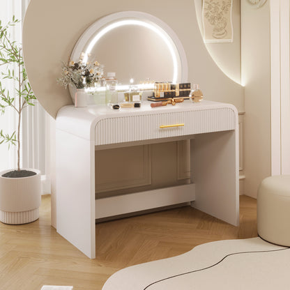 39" Makeup Vanity Table with Mirror Touch Screen Lighted Mirror, Dressing Table with Drawer for Bedroom, White image 2
