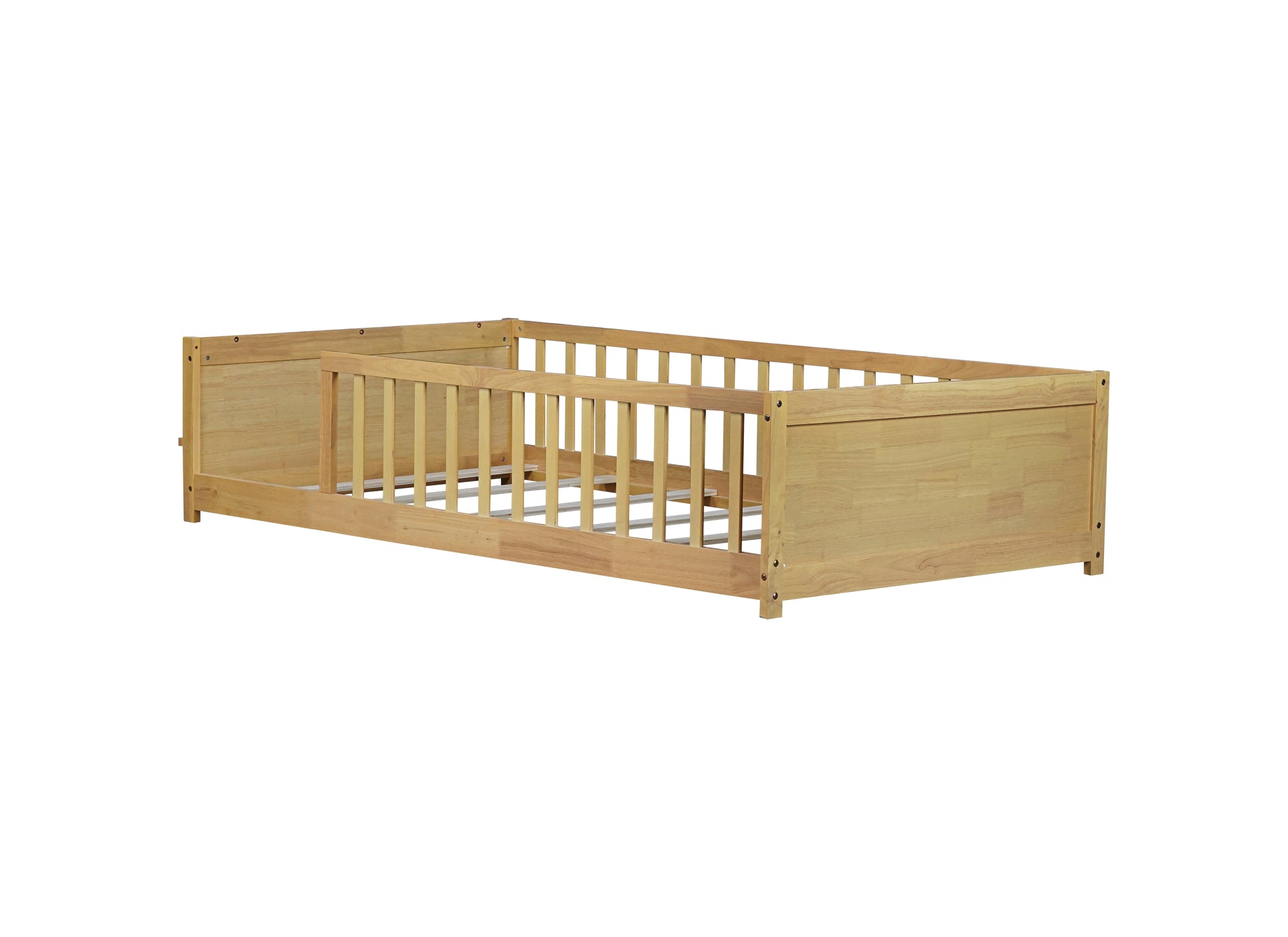 Twin size Floor Platform Bed with Built-in Book Rack,Natural(Old Sku:W504P143309) image 3