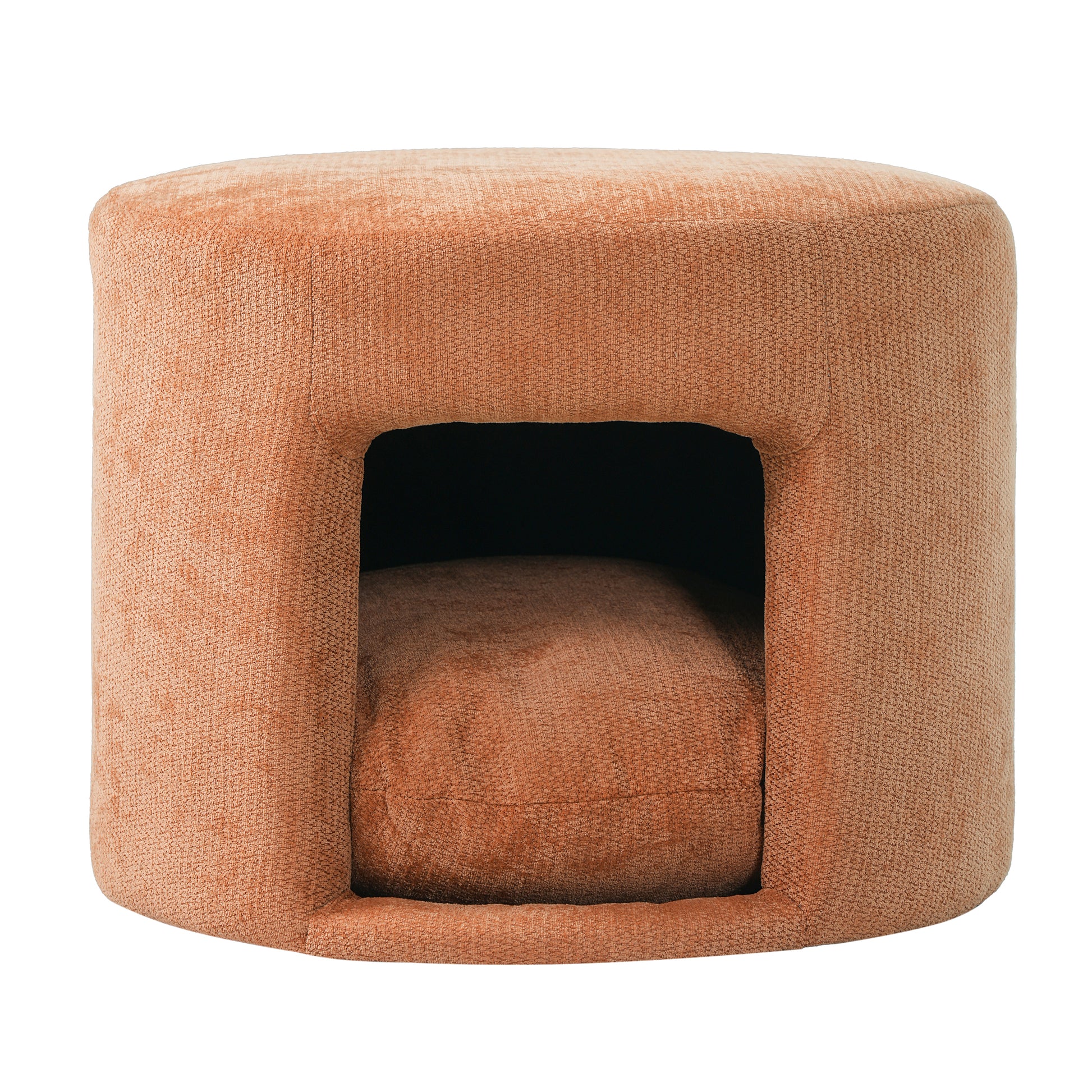 Orange Pet Friendly Ottoman with Removable Pet Cushion, Hidden Pet Nook, Acacia Wood Legs, 220 lbs Capacity, Upholstered Footrest Stool for Living Room image 5