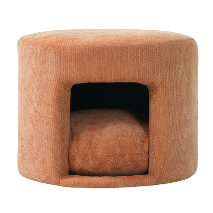 Orange Pet Friendly Ottoman with Removable Pet Cushion, Hidden Pet Nook, Acacia Wood Legs, 220 lbs Capacity, Upholstered Footrest Stool for Living Room image 5