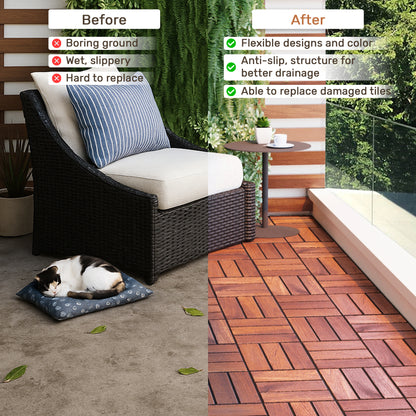 Acacia Wood Interlocking Deck Tiles Checker Pattern, 10PCS 12" x 12" Square Brown Acacia Hardwood Outdoor Flooring for Patio, Bancony, Pool Side,.. image 8