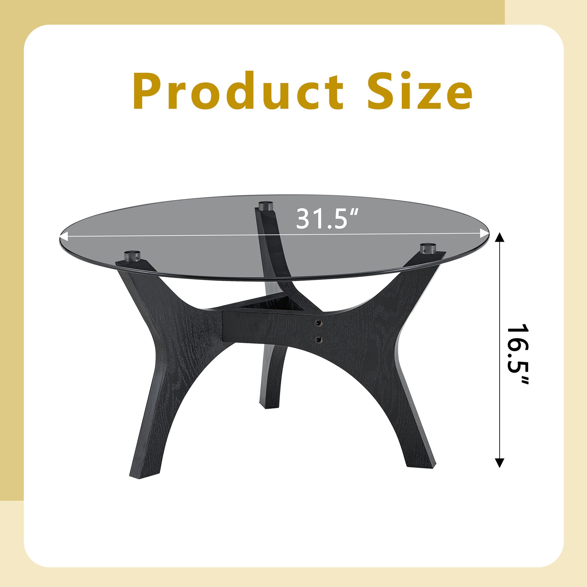 31.5" Glass Coffee Table, Mid-Century Modern Style, Ideal as a Centerpiece for Living Rooms, Bedrooms, Reception Areas, and Offices (Black Wood Grain) image 7