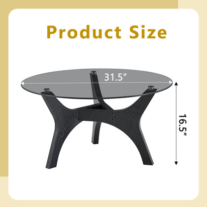 31.5" Glass Coffee Table, Mid-Century Modern Style, Ideal as a Centerpiece for Living Rooms, Bedrooms, Reception Areas, and Offices (Black Wood Grain) image 7