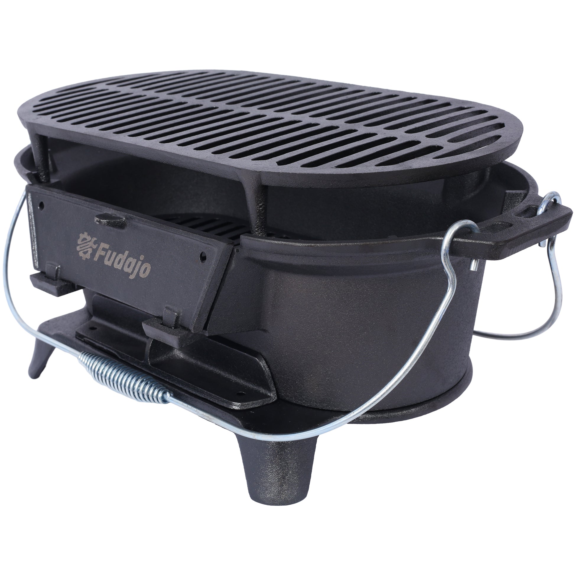 Oval Cast Iron Grill Outdoor, Portable Charcoal Grill and Tabletop Cast Iron Skillet - 100% Cast Iron, Durable, Small Charcoal Grill, Camping Stove, Hibachi Grill image 2