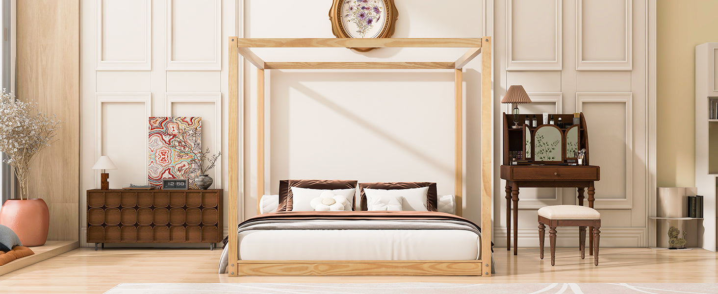 King Size Canopy Platform Bed with Support Legs, Natural image 8