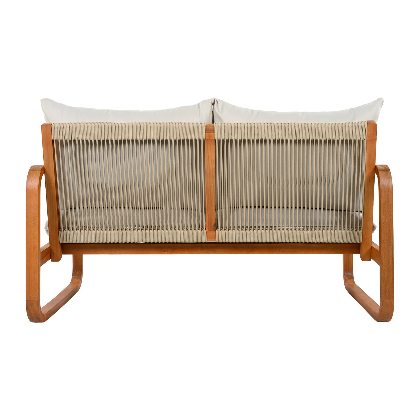 4-Piece Acacia Wood Outdoor Patio Furniture Set with Thick Cushions, Modern Outdoor Seating Set with Loveseat, 2 Single Chairs and Coffee Table, Weather-Resistant Conversation Set for Backyard, Pool image 7