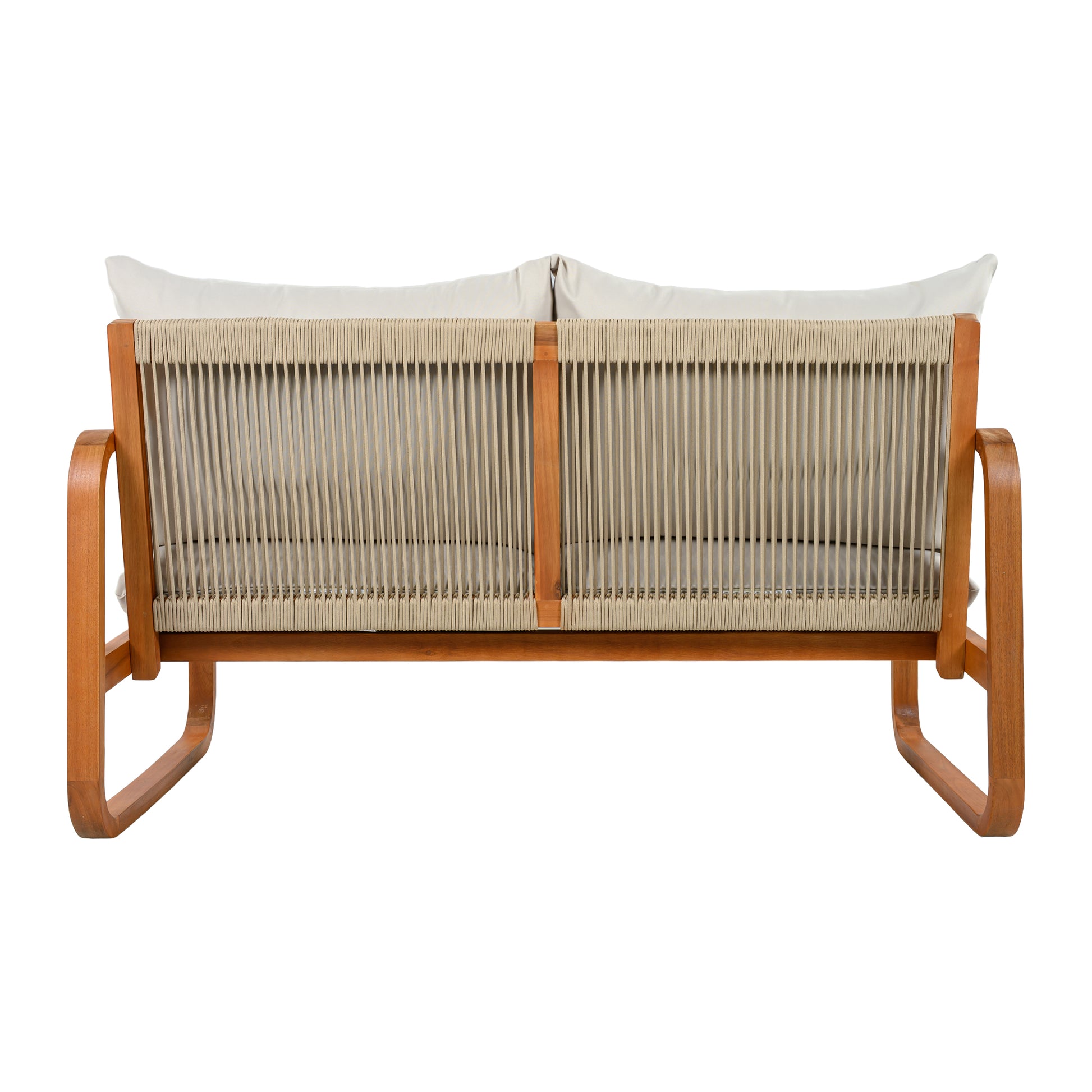 4-Piece Acacia Wood Outdoor Patio Furniture Set with Thick Cushions, Modern Outdoor Seating Set with Loveseat, 2 Single Chairs and Coffee Table, Weather-Resistant Conversation Set for Backyard, Pool image 7