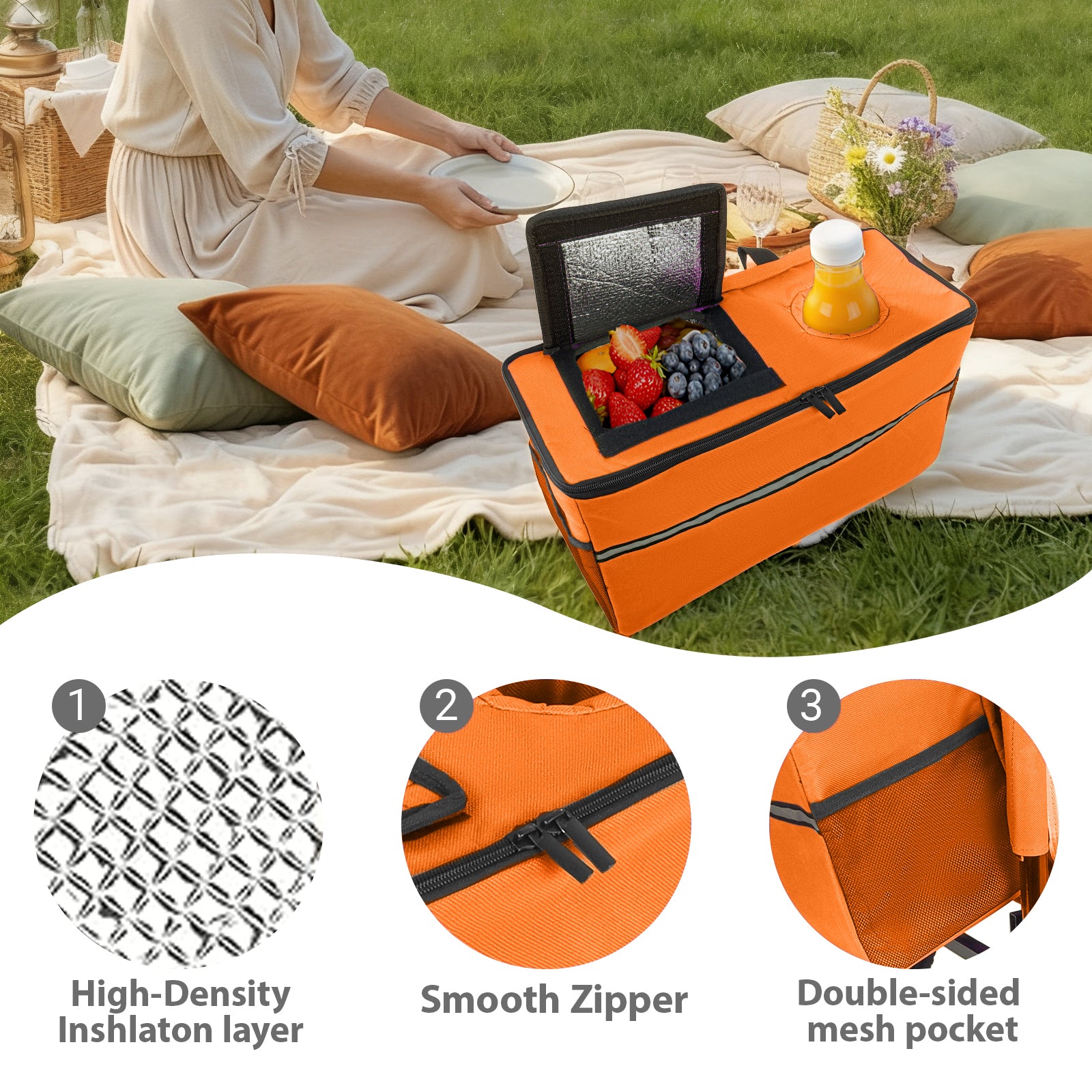 3-in-1 Folding Wagon with Bench Seat – patent protection, Includes 1 ice pack, 500lbs Capacity, 9"x4" Beach Tires for Camping & Beach, orange image 8