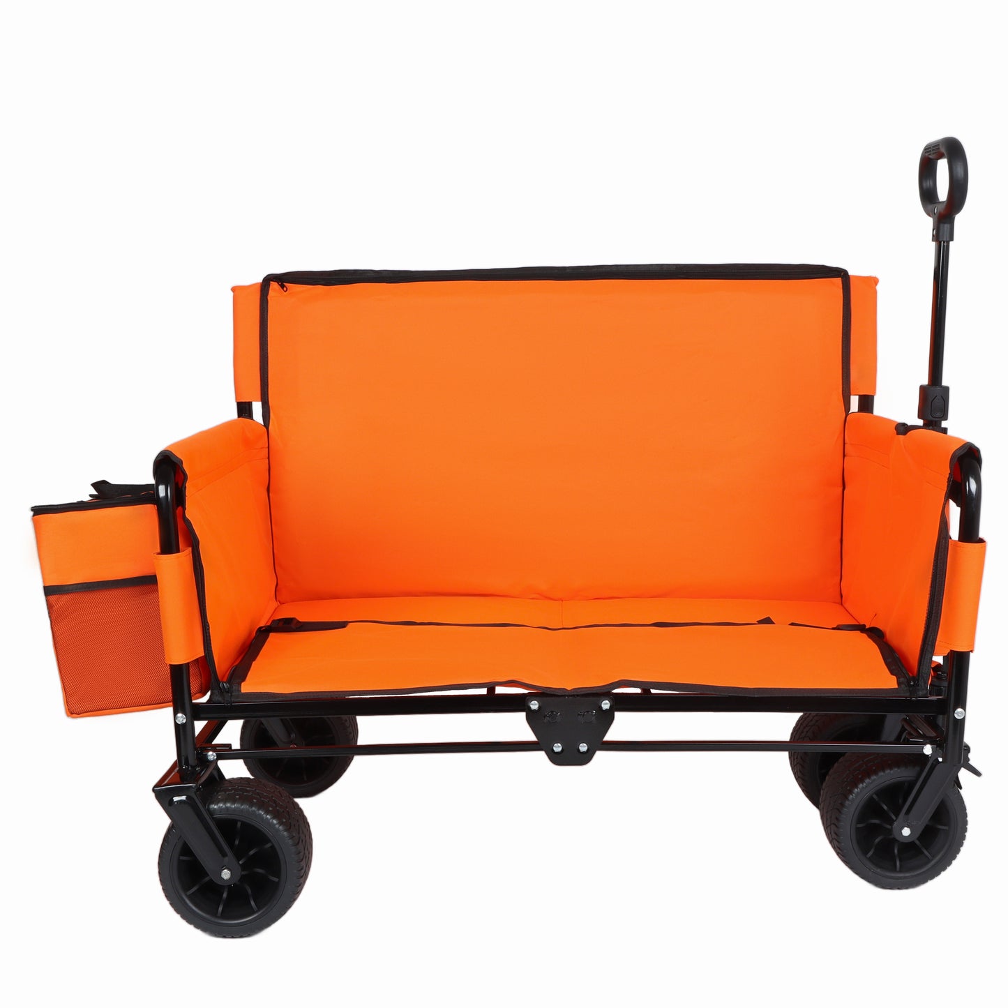 3-in-1 Folding Wagon Cart with Bench Seat, patent protection- Includes 1 ice pack, 500lbs Heavy-Duty Utility Wagon, 180L Capacity All-Terrain Wheels for Camping, Beach, Sports, Garden, orange image 1