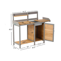 Outdoor Potting Bench, Wooden Workstation Table with Cabinet for Backyard Garden Supplies