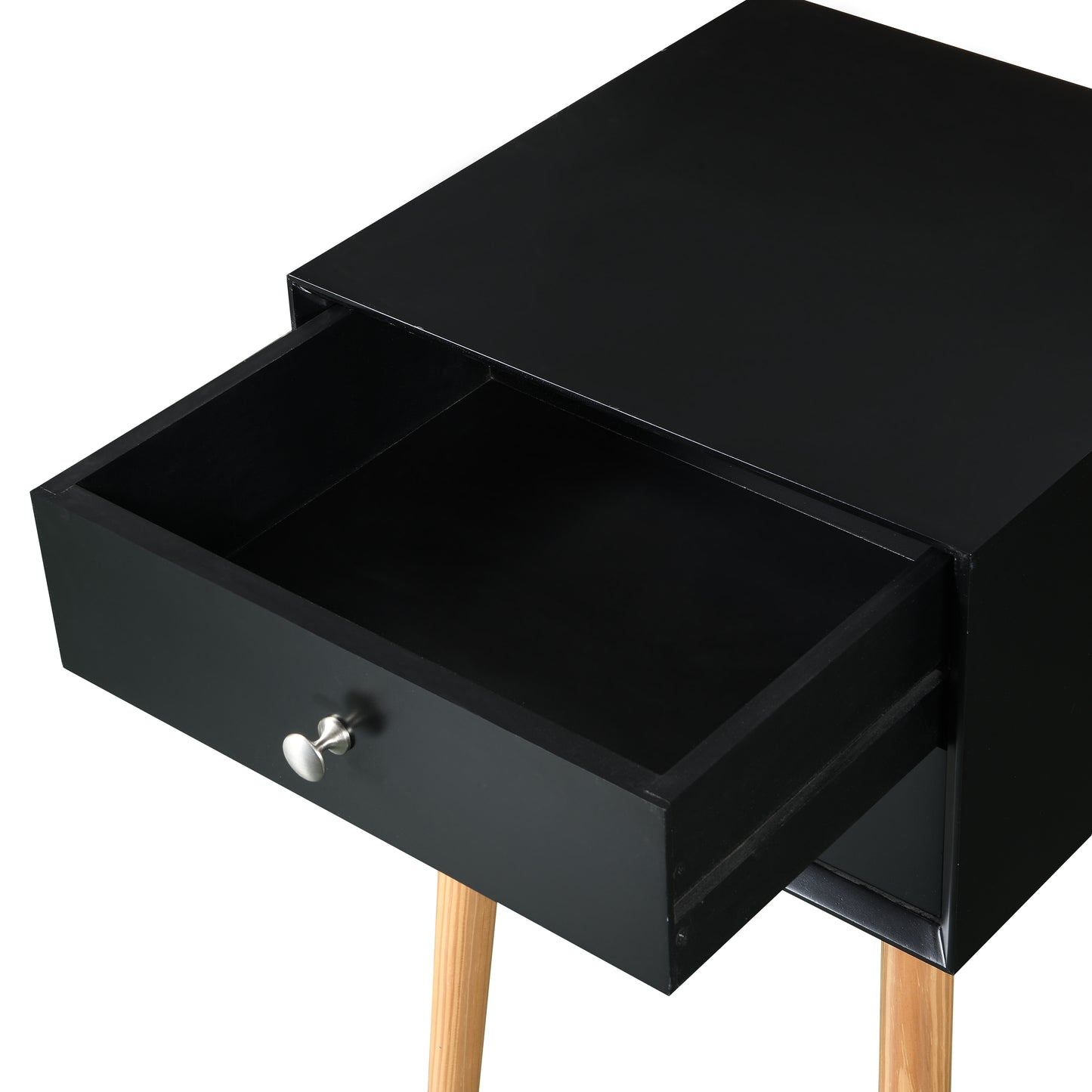 Side Table,Bedside Table with 2 Drawers and Rubber Wood Legs, Mid-Century Modern Storage Cabinet for Bedroom Living Room, Black image 7