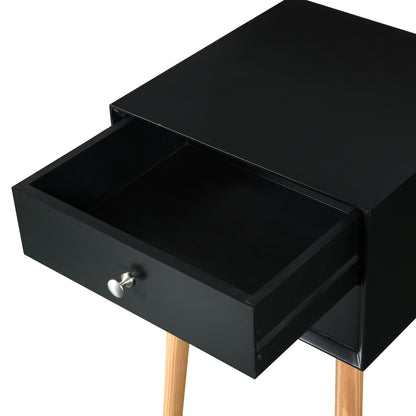 Side Table,Bedside Table with 2 Drawers and Rubber Wood Legs, Mid-Century Modern Storage Cabinet for Bedroom Living Room, Black image 7