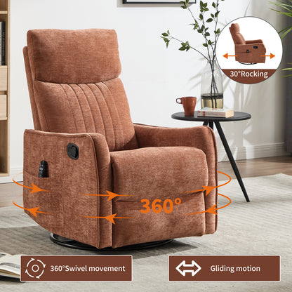 Orange Heat Massage Manual Recliner Chair with Rocker and Swivel in Fabric for Living Room image 4