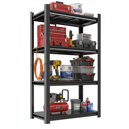 63-Inch Tall Metal Storage Shelf, 1200 LBS Weight Capacity, 4-Tier Adjustable Height Storage Rack, Black, Assembly Needed image 6