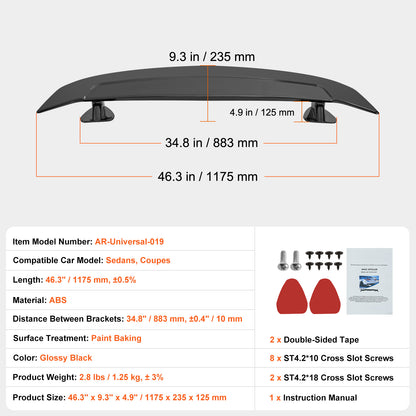 GT Wing Car Spoiler, 46.3 inch Universal Spoiler, Compatible with most Sedans and Coupes, High Strength ABS Material, Car Rear Spoiler Wing, Racing Spoiler BGW/JDM Drift Glossy Black image 12