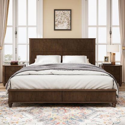 Solid Wood Bed Frame,King Platform Bed Frame with Headboard,Tall Headboard Natural Wood Bed,No Box Spring Needed,Walnut image 1