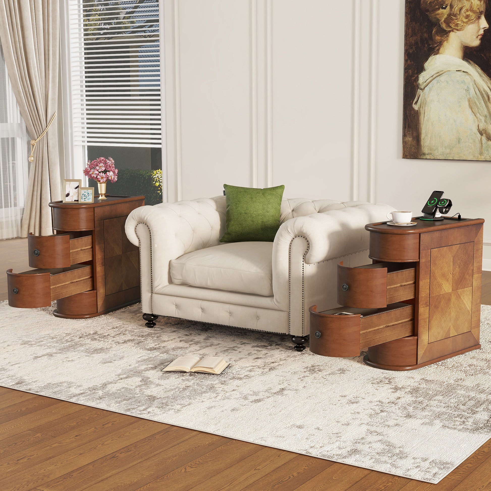 End Table with Charging Station,Sofa Side Table with Drawers, No Assembly Required(Expect Arrival Date 2025/4/16) image 5