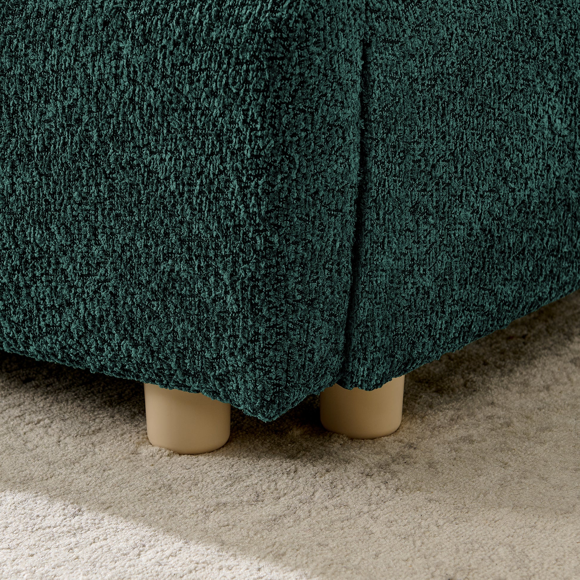 Queen Size Upholstered Bed Frame, Modern Minimalist Style with Tall Curved Headboard, Premium Circle Yarn Fabric & Sturdy Leg Support, Mattress Not Included-Green image 6