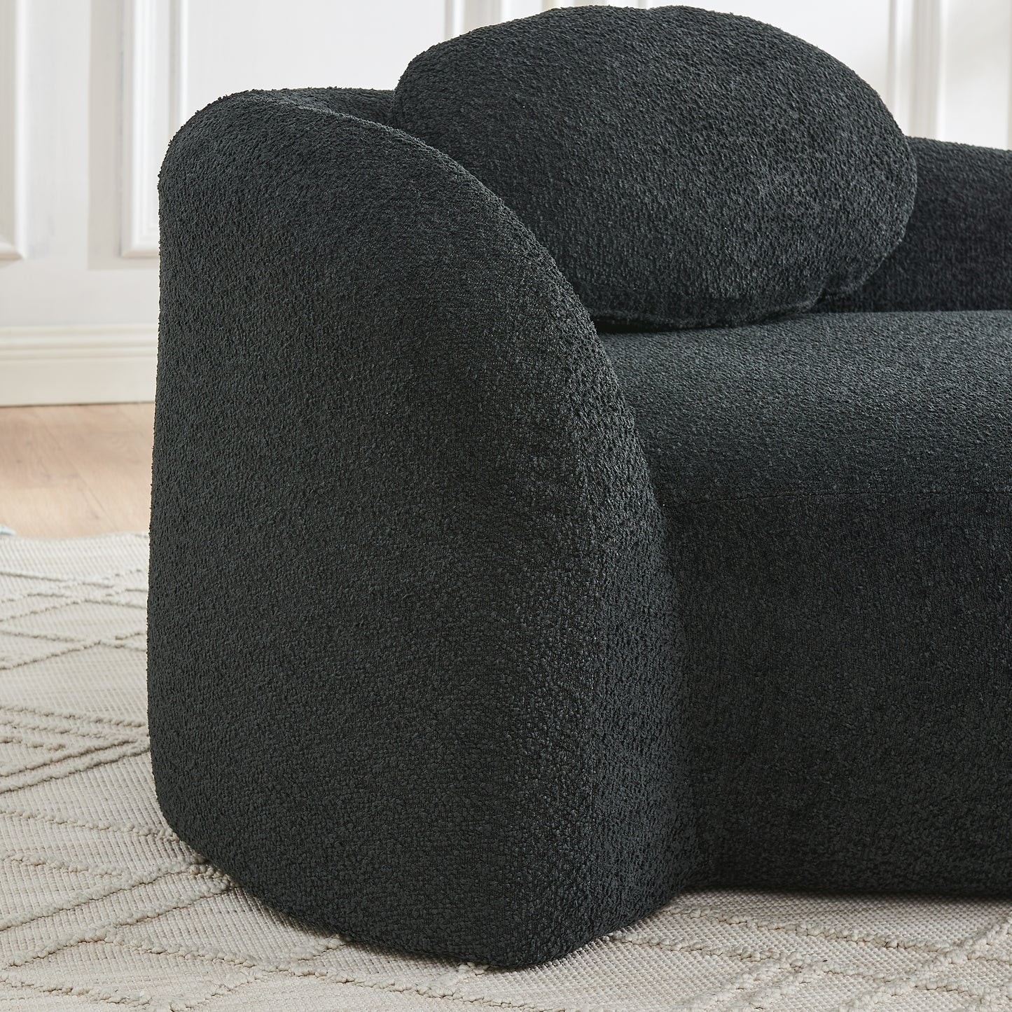 Modern Oval Single Lazy Sofa Chair with Integrated Backrest, Side Armrest and Pillow, Compact Space-Saving Lounge Chair for Living Room Bedroom-Black image 4