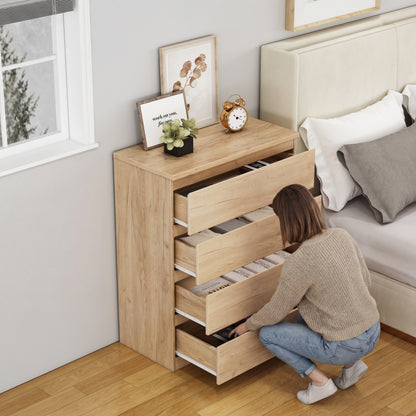 4 Drawer Dresser,Modern Storage Chest of Drawers,31.5In Natural Dresser for Closet with Handle-Free Design, Closet Chests Organizer for Bedroom, Living Room,Natural image 2