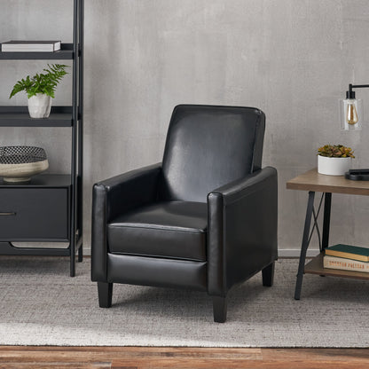 27.5" Push Back Recliner Chair Upholstered Recliner Armchair with Solid Beech Wood Legs for Living Room and Bedroom(Old SKU:52422.00PUBLK), Black image 3